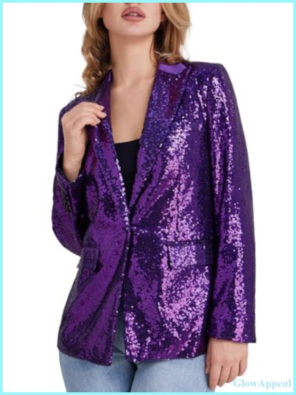 Sequin Blazer Womens One Button Long Sleeve Sparkly Party Suit Jacket